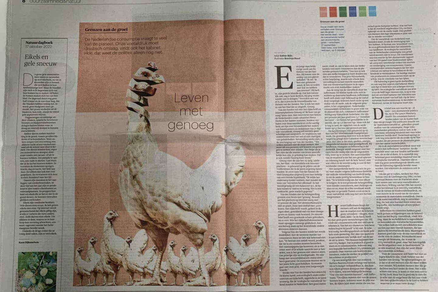 Vandaag in dagblad Trouw: Leven met  genoeg